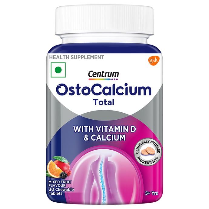 Ostocalcium Total Chewable Tablet with Vitamin D & Calcium | Supports Strong Bones, Joints & Muscles (Veg) | Flavour Mixed Fruit