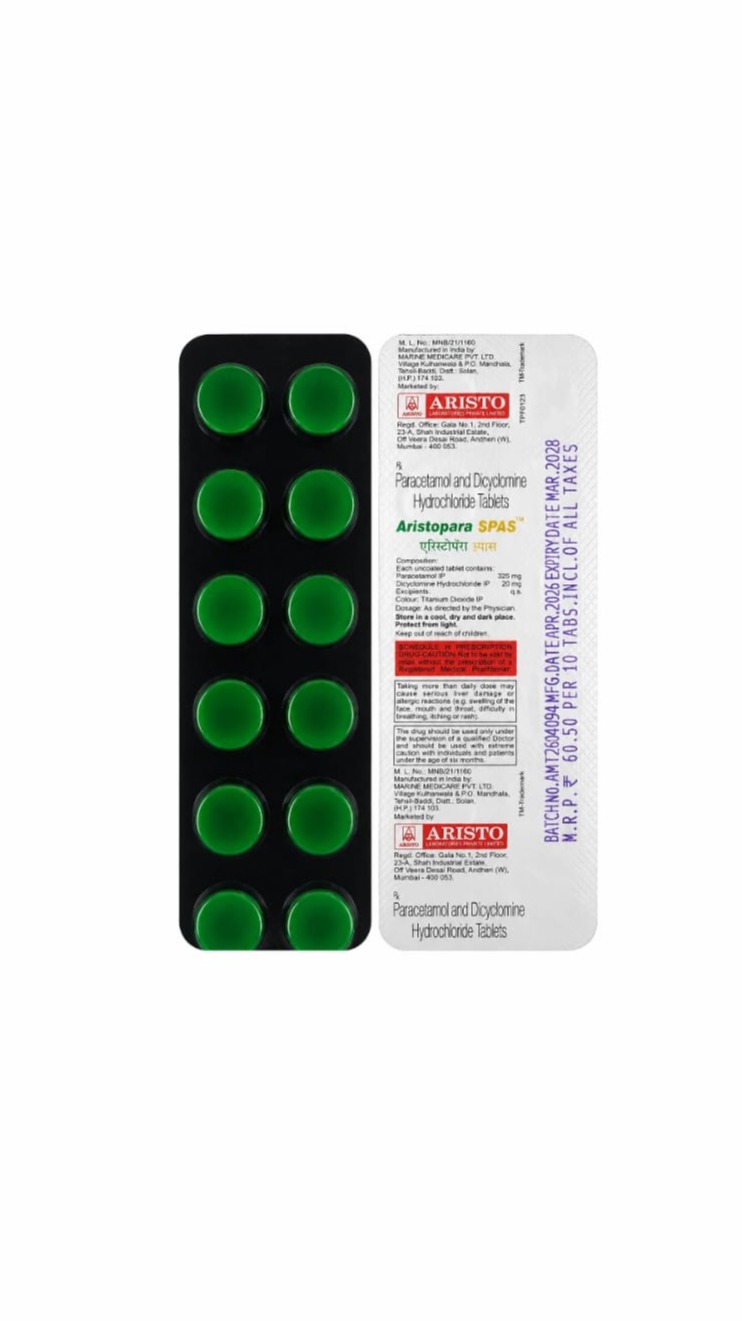 Aristopara Spas 20mg/325mg Tablet 10 tablets