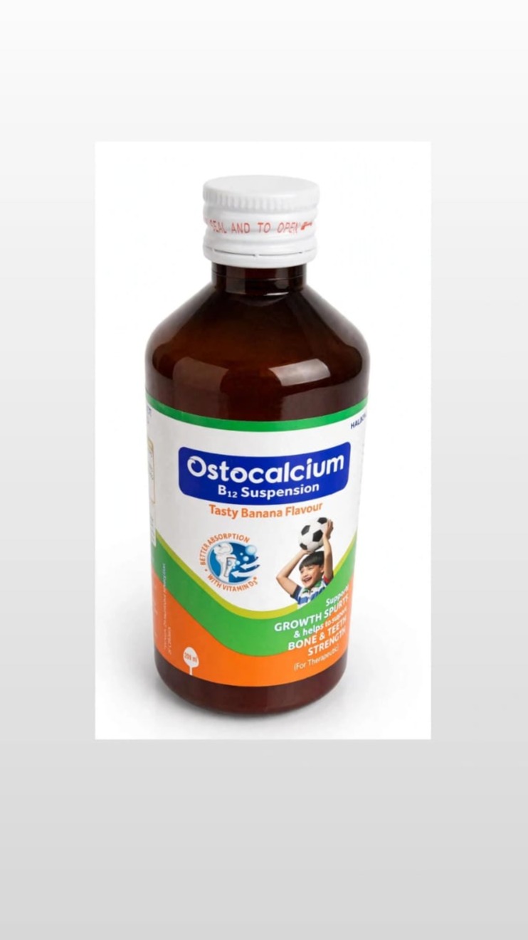 Ostocalcium B12 with Vitamin D3 | For Bones & Teeth Strength | Flavour Banana Syrup | Vitamin & Mineral Support