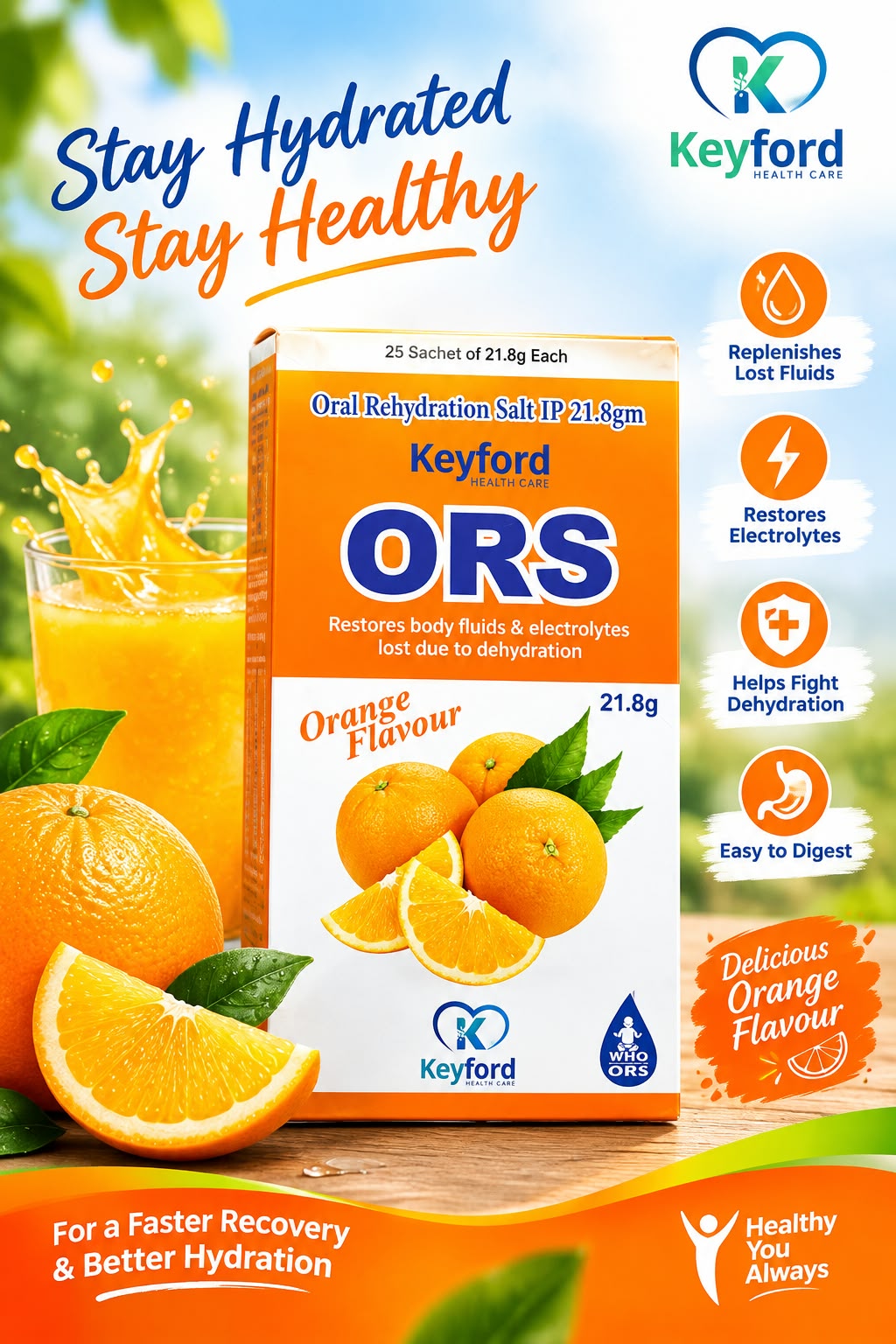 ORS Orange Flavour Sachet 21.8gm - Keyford