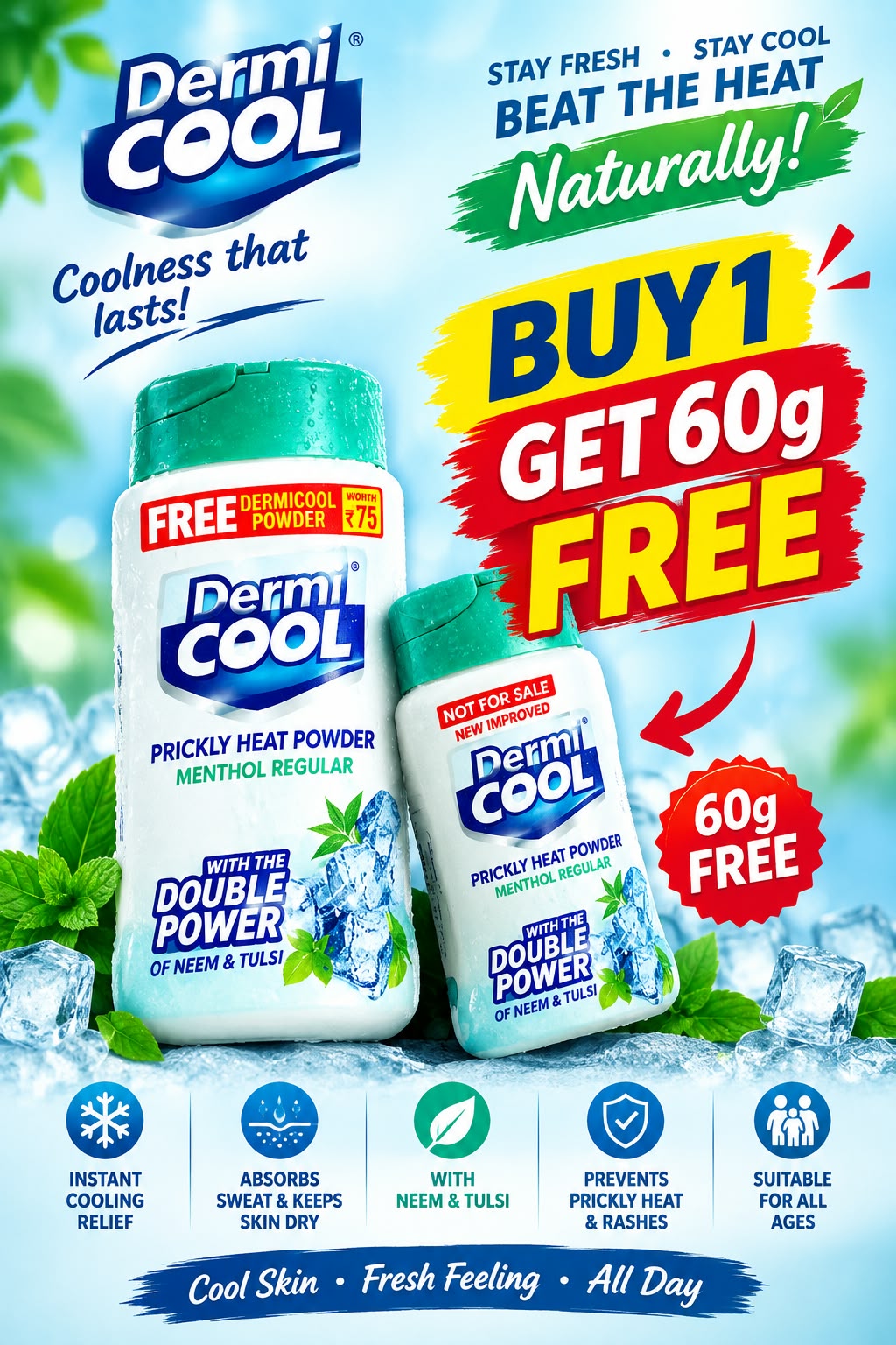 Dermi Cool Prickly Heat Powder Menthol Regular