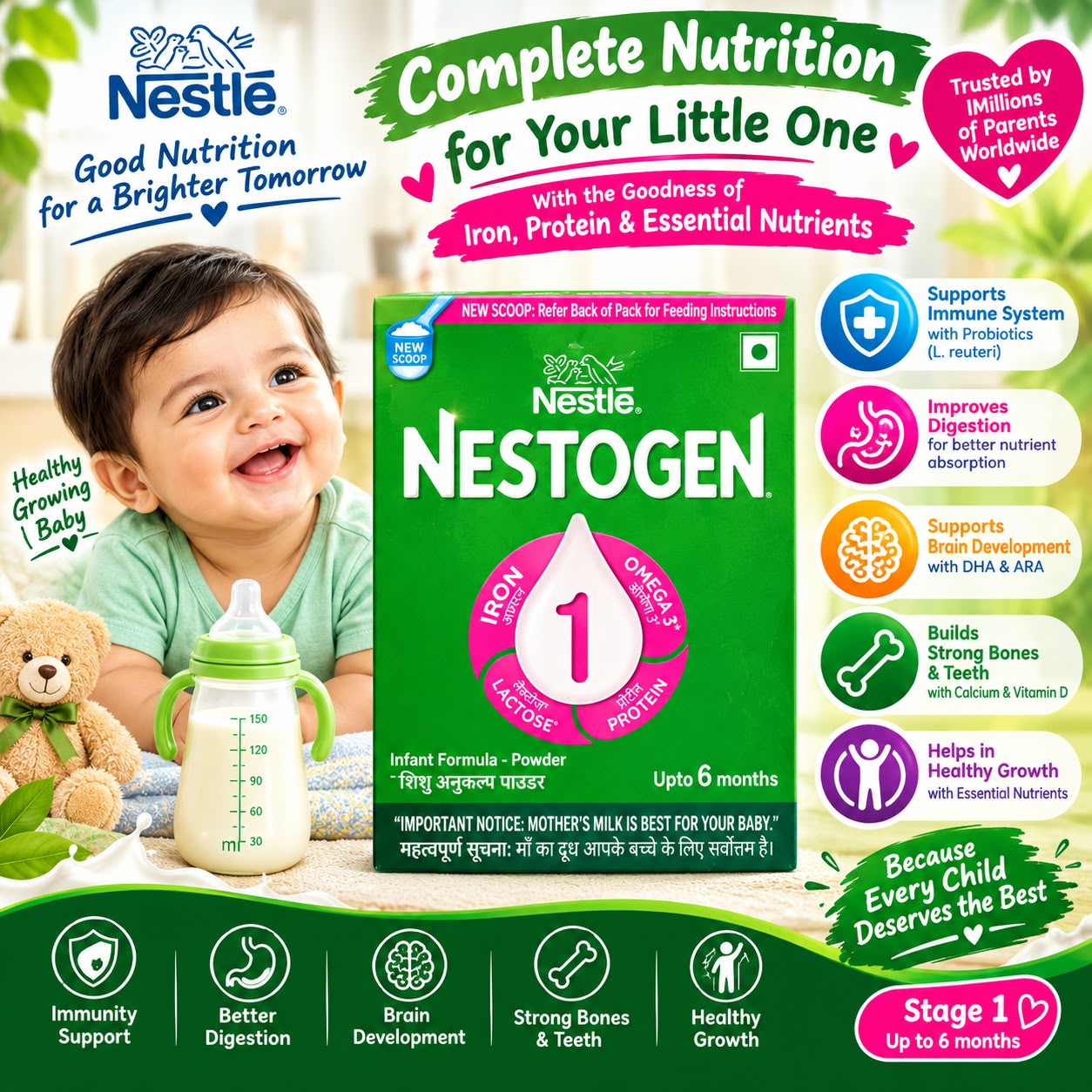 Nestle Nestogen 1 Infant Formula Powder | Bone Strength & Brain Development, Up to 6 Months