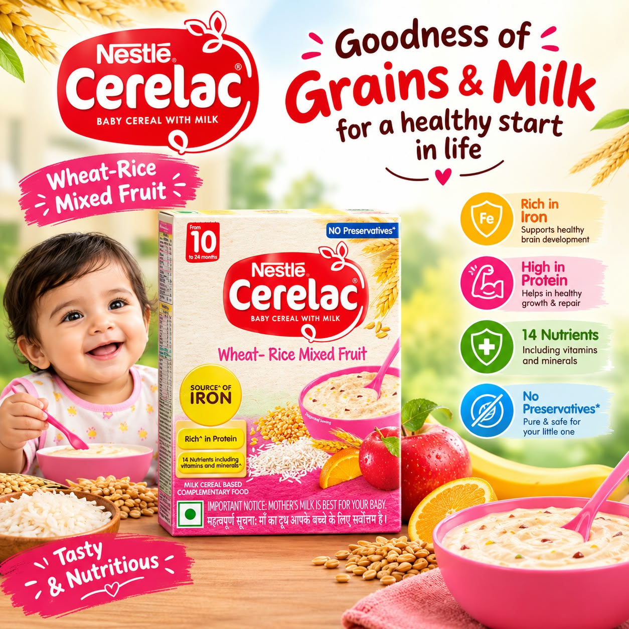 Nestle Cerelac Baby (10 months+) Cereal with Milk, Iron, Vitamins & Minerals | No Preservatives Wheat Rice Mix Fruit