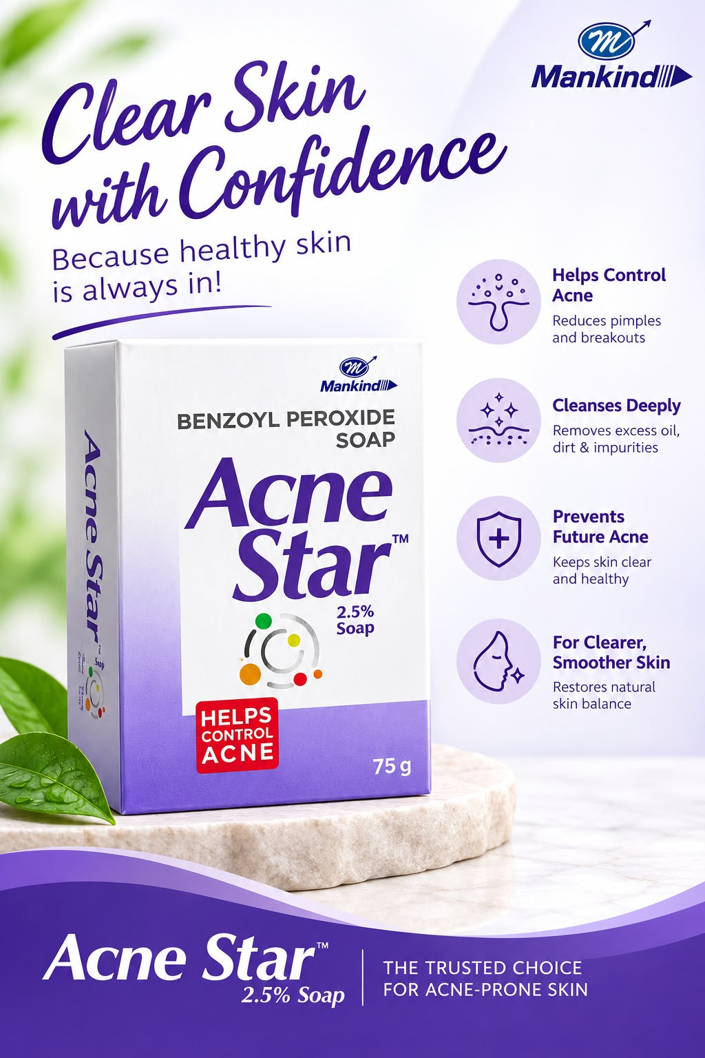 Acnestar 2.5% Benzoyl Peroxide Soap | For Acne Prone Skin