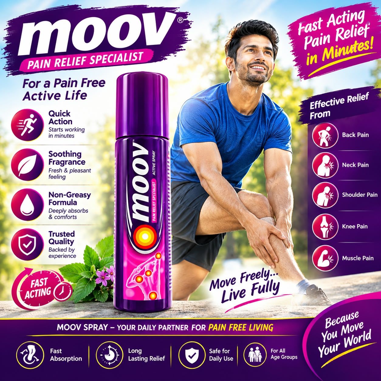 Moov 100% Ayurvedic Pain Relief Spray | For Back Pain, Joint Pain, Knee Pain & Muscle Pain