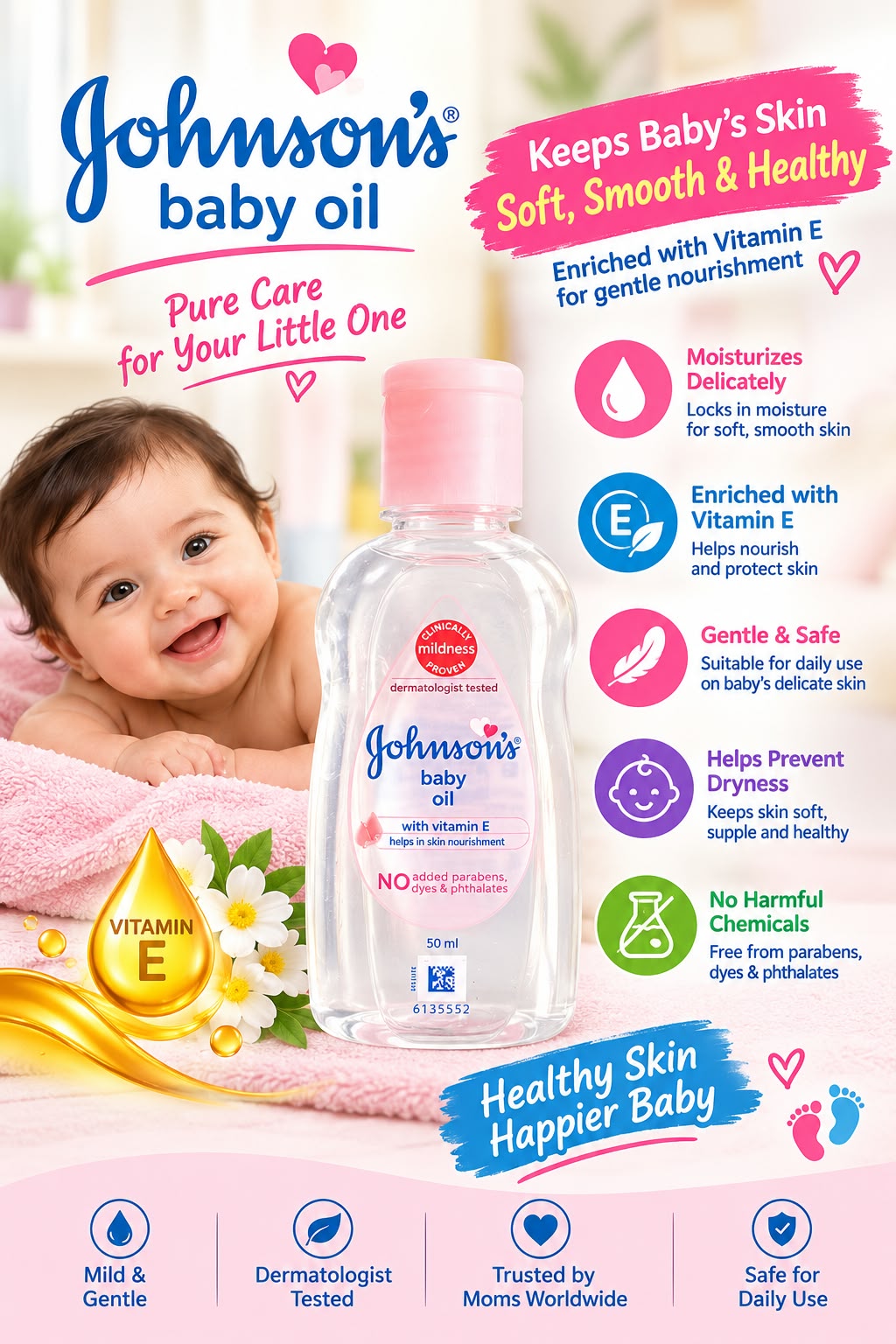 Johnson's Baby Oil with Vitamin E 100ml