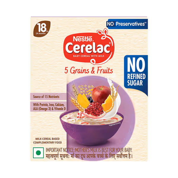 Nestle Cerelac Baby Food Cereal | No Preservative | No Refined Sugar | 5 grains & Fruits 18 to 24 Months